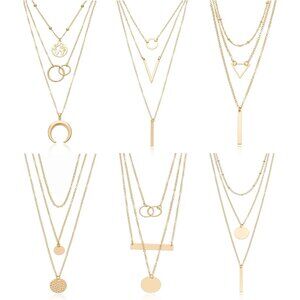 6 Pieces Layered Necklaces For Women Long Necklaces Gold Choker Necklaces Map Co